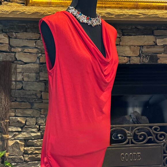 Stylish fitted Red Blouse with draped front and Lace on the back, Size Medium - Picture 4 of 8